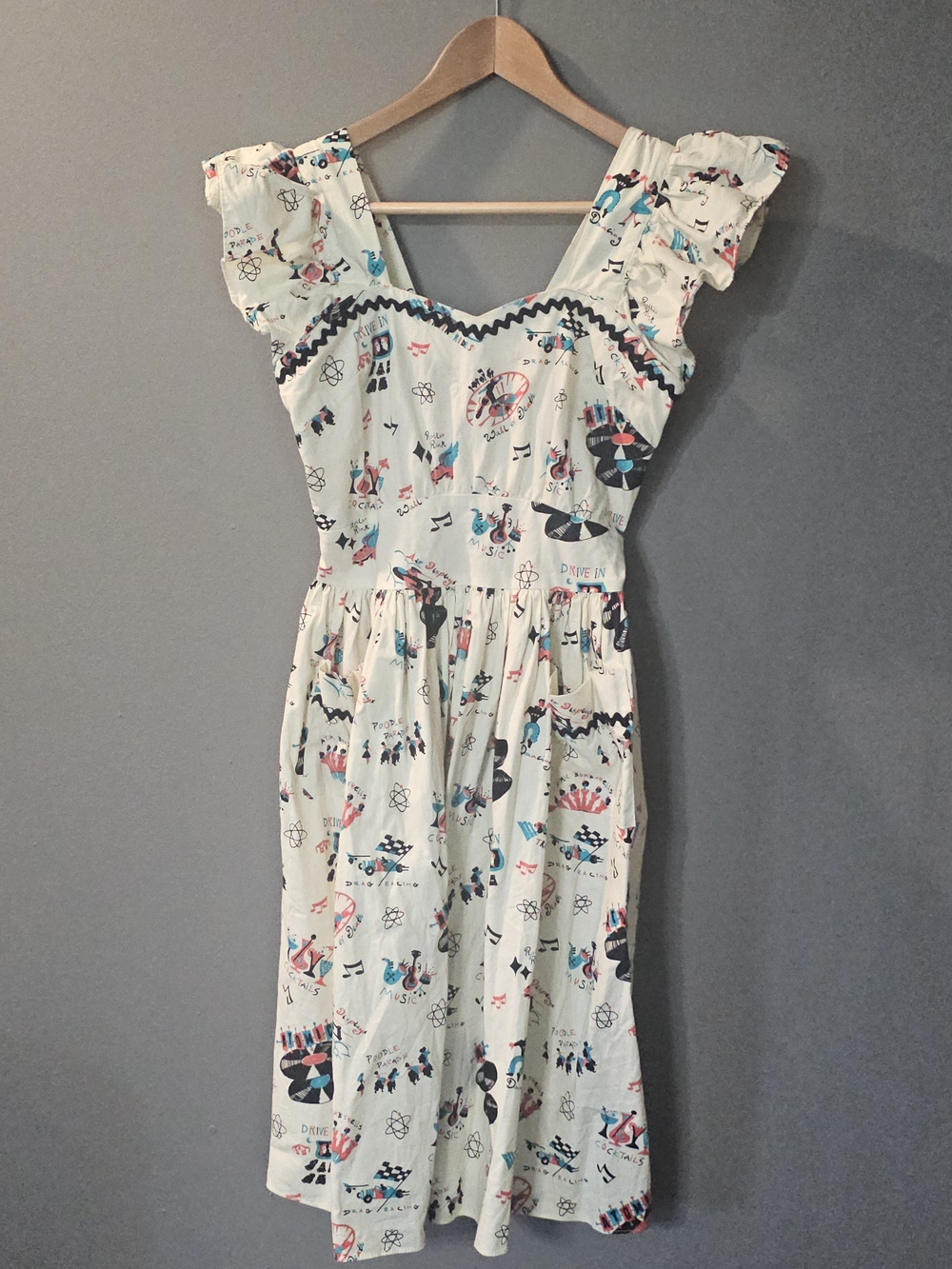 Bernie Dexter Loretta Atomic Print Apron Dress Retro Pinup Rockabilly Womens S